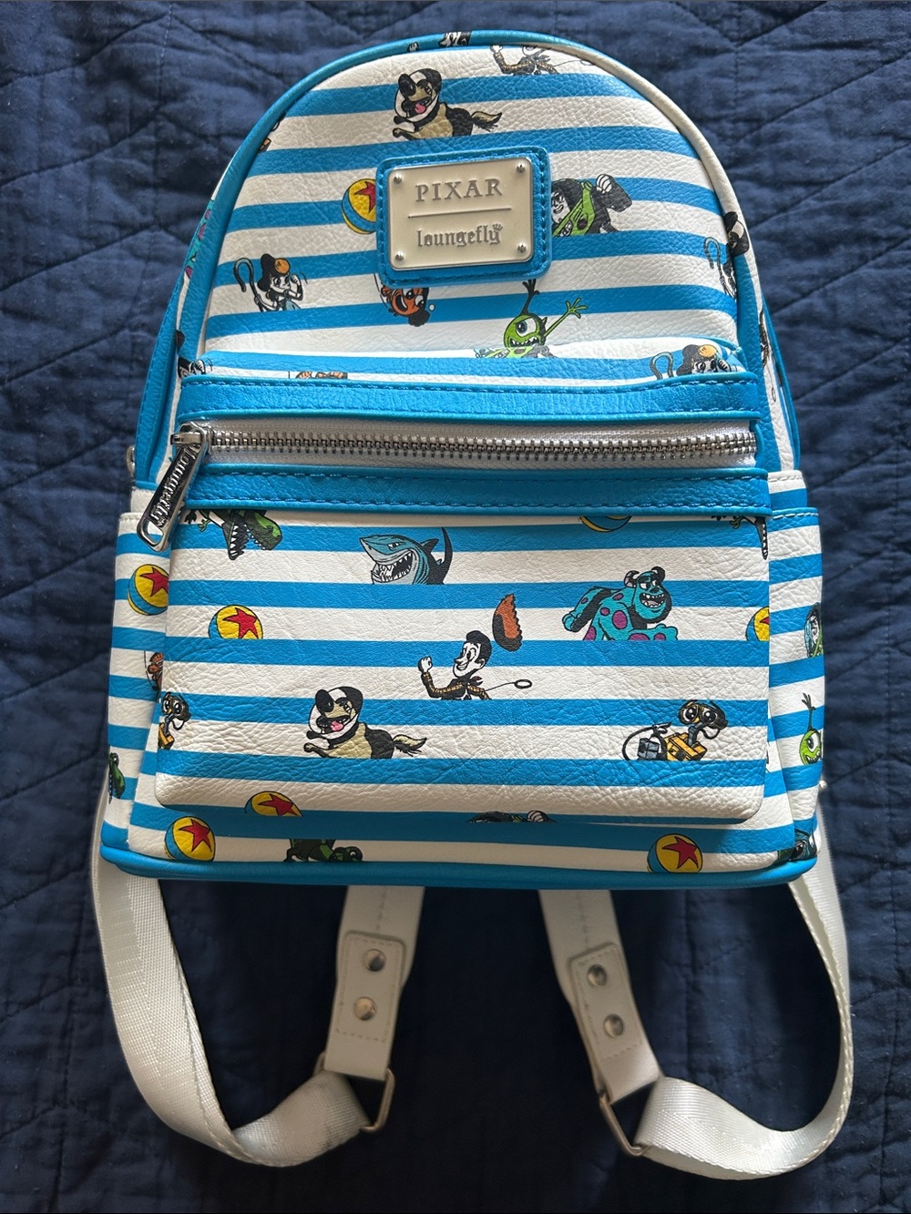 Loungefly Pixar Blue and White Striped Mini Backpack
